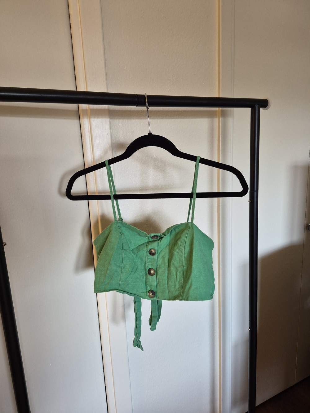 Forever 21 Green Tie-Back Crop Top With Button Detail